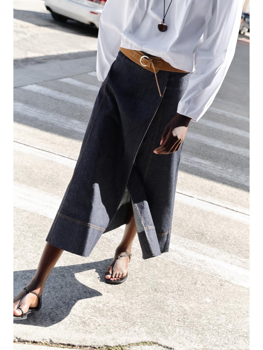 Zara Belted Denim Skirt NWT - Picture 3 of 8